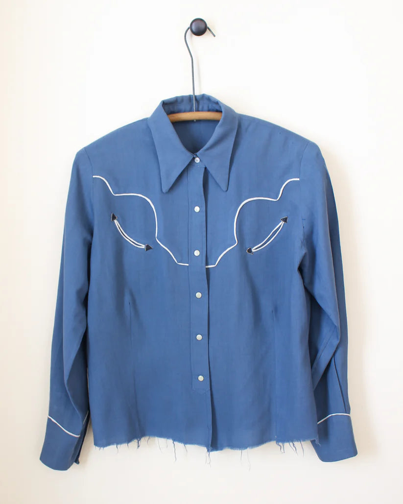 1930s-1940s Vintage Gabardine Western Blouse with Smile Pockets