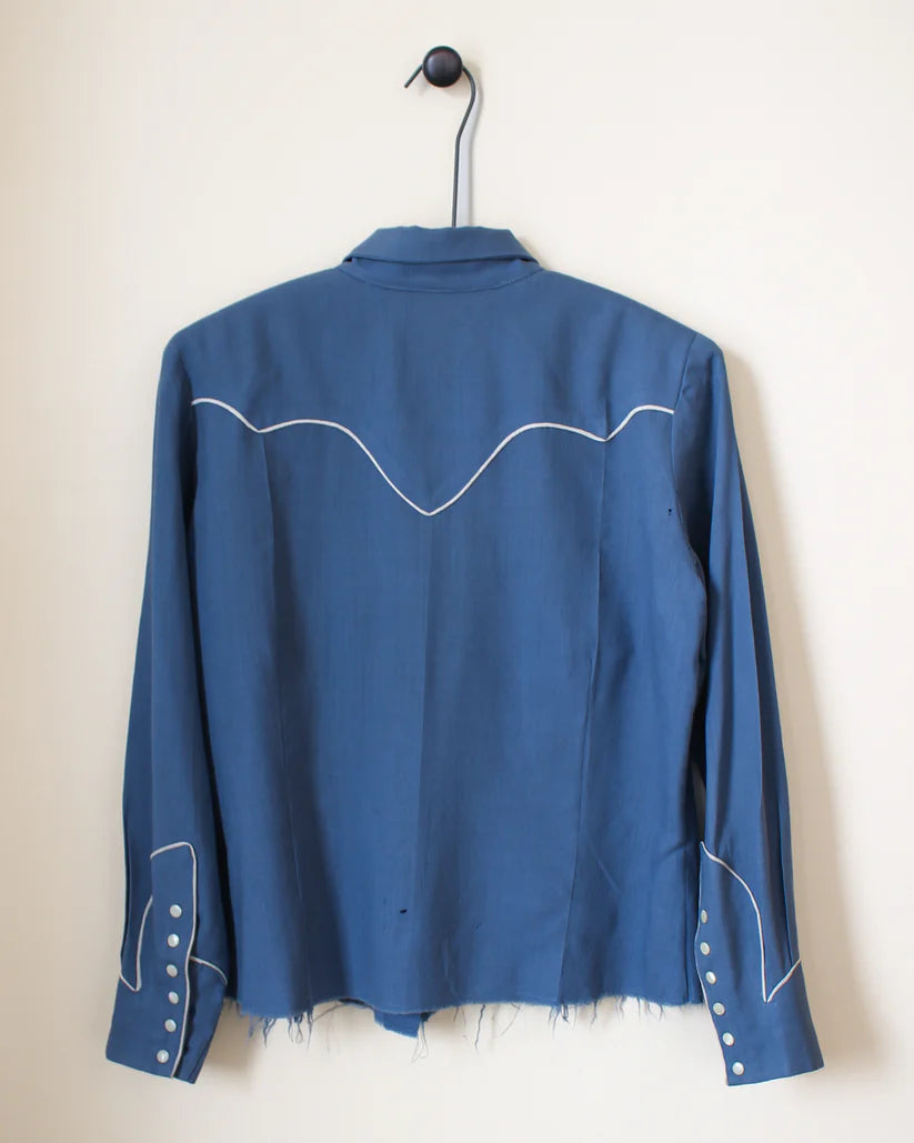 1930s-1940s Vintage Gabardine Western Blouse with Smile Pockets