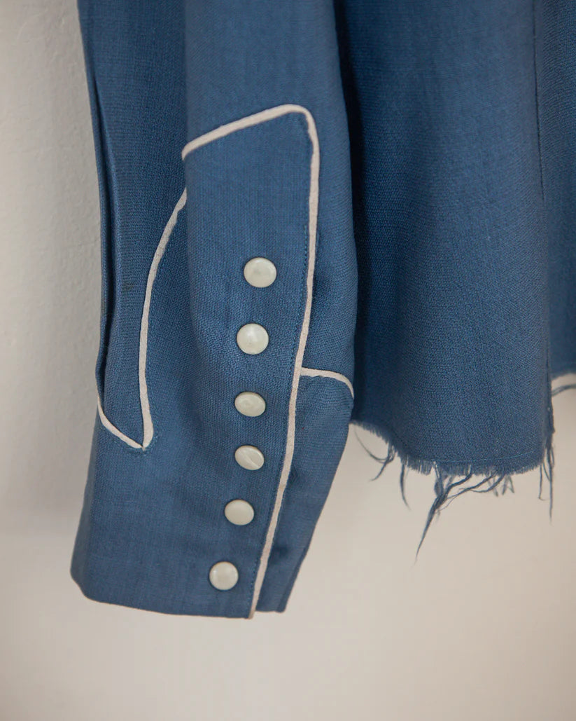1930s-1940s Vintage Gabardine Western Blouse with Smile Pockets