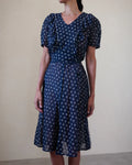 1930s-1940s Vintage Handmade Polka Dot Day Dress