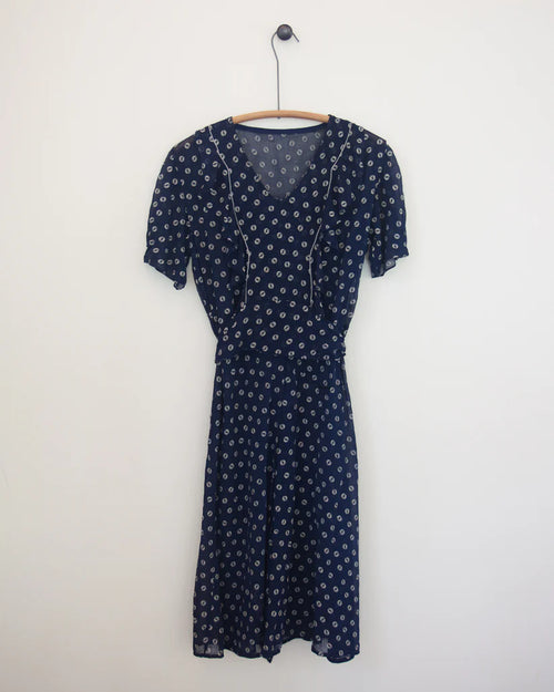 1930s-1940s Vintage Handmade Polka Dot Day Dress
