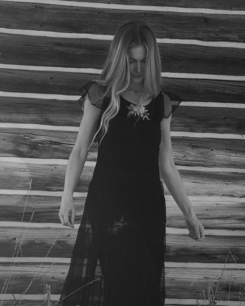 1930s Vintage Lace Dress with Floral Ribbon Work