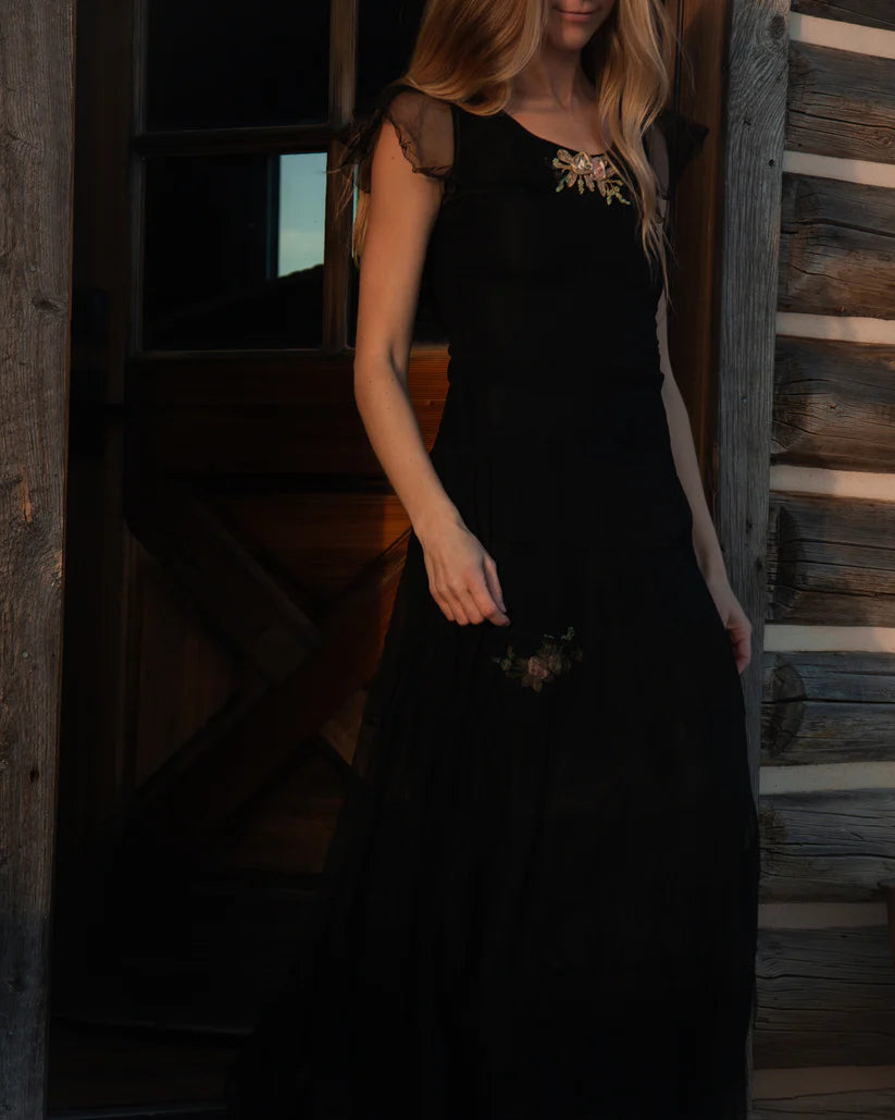 1930s Vintage Lace Dress with Floral Ribbon Work