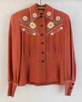 1940s Connie Sportswear Vintage Floral Chainstitch Western Blouse