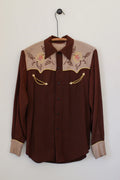 1960s Vintage Floral Chainstitched Western Shirt with Smile Pockets