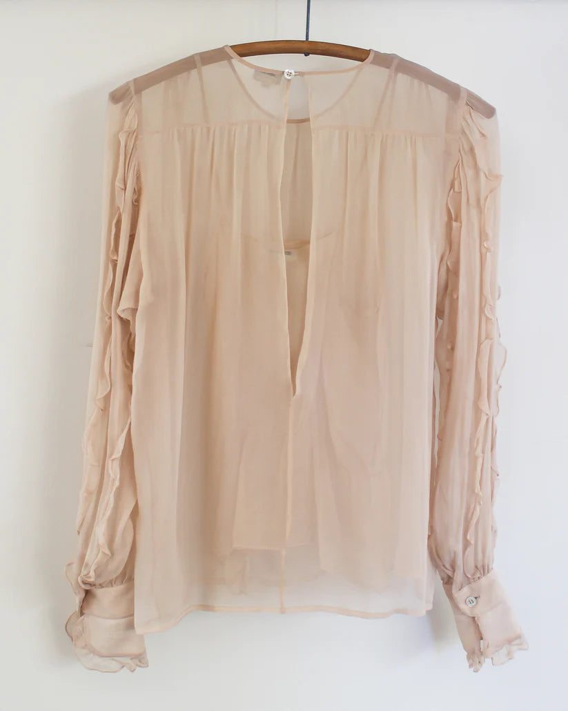1980's Chanel Chiffon Blouse with Ruffle Sleeves