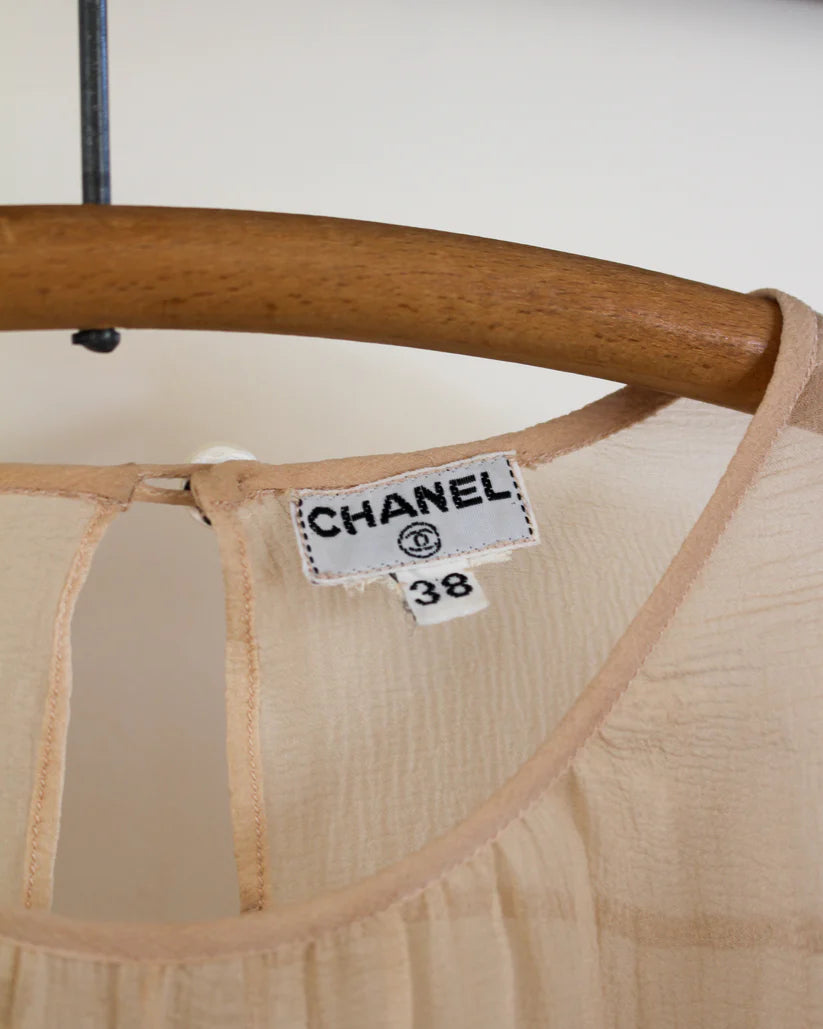 1980's Chanel Chiffon Blouse with Ruffle Sleeves