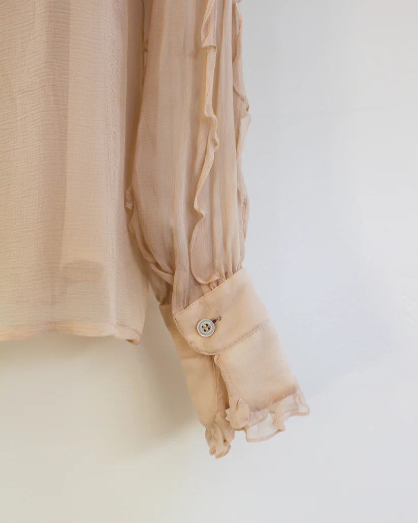 1980's Chanel Chiffon Blouse with Ruffle Sleeves