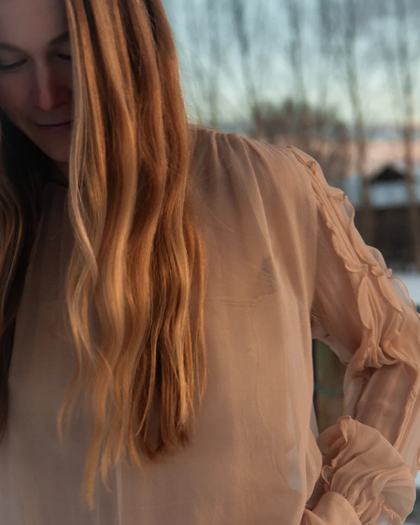 1980's Chanel Chiffon Blouse with Ruffle Sleeves