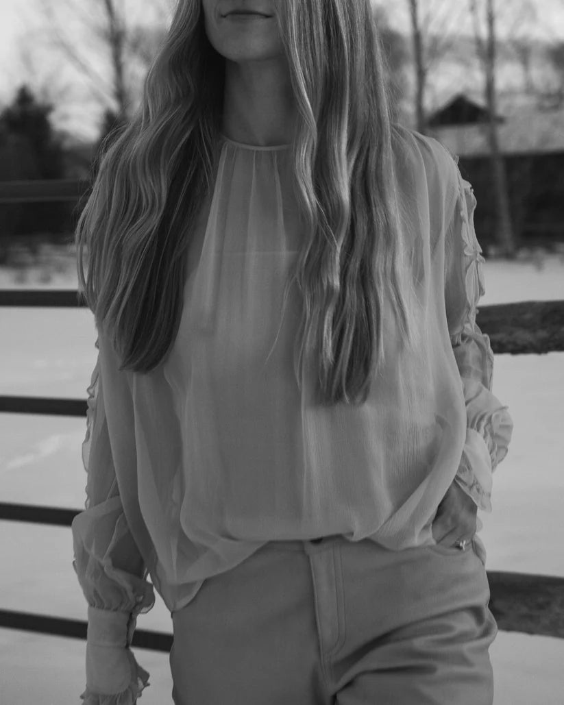 1980's Chanel Chiffon Blouse with Ruffle Sleeves