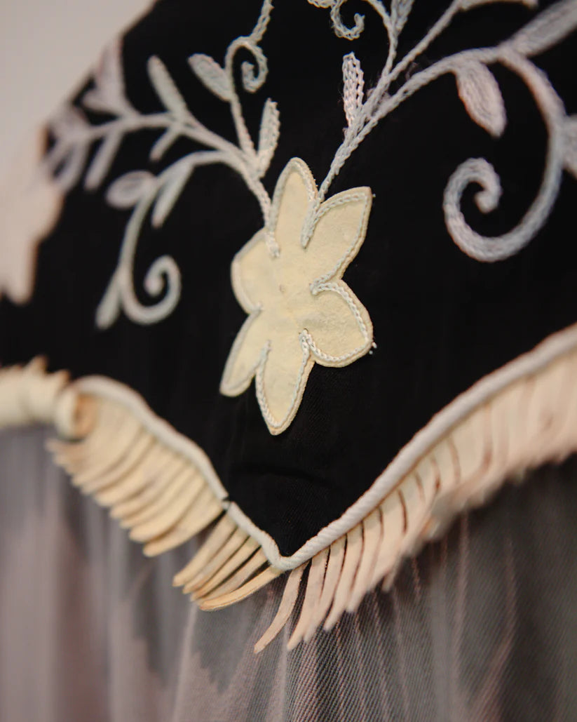 California Ranchwear 1950s Vintage Floral Embroidered Pearl Snap Shirt with Suede Fringe Trim