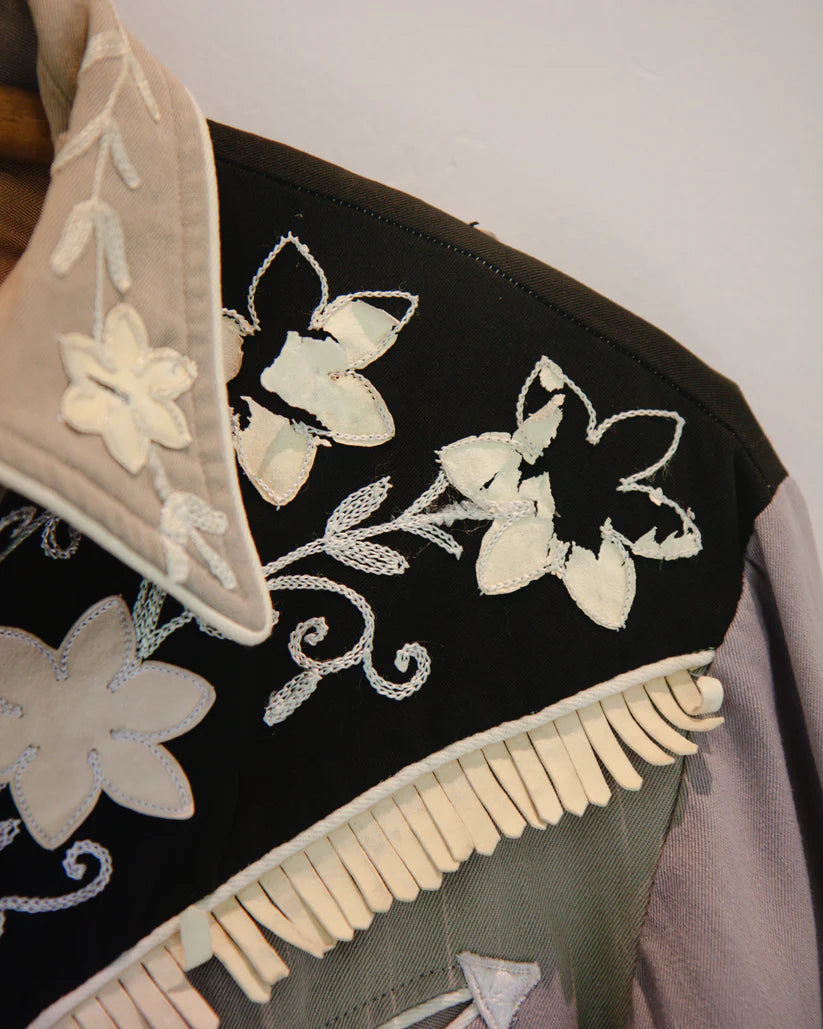 California Ranchwear 1950s Vintage Floral Embroidered Pearl Snap Shirt with Suede Fringe Trim