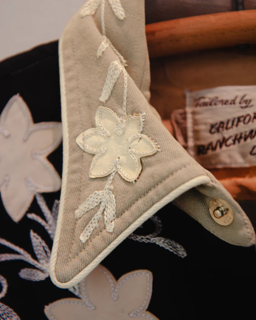California Ranchwear 1950s Vintage Floral Embroidered Pearl Snap Shirt with Suede Fringe Trim