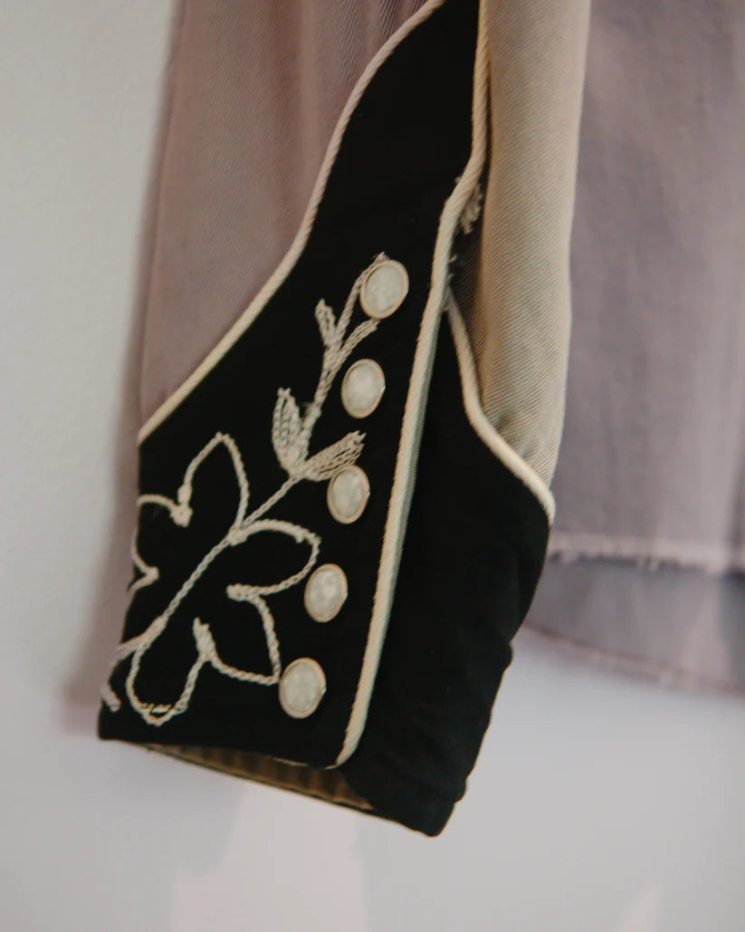 California Ranchwear 1950s Vintage Floral Embroidered Pearl Snap Shirt with Suede Fringe Trim