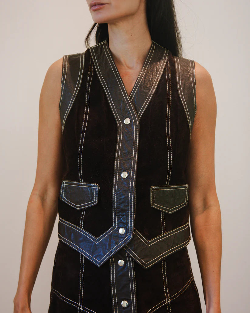 Palena 1970s Vintage Reversible Leather Skirt & Vest Set
