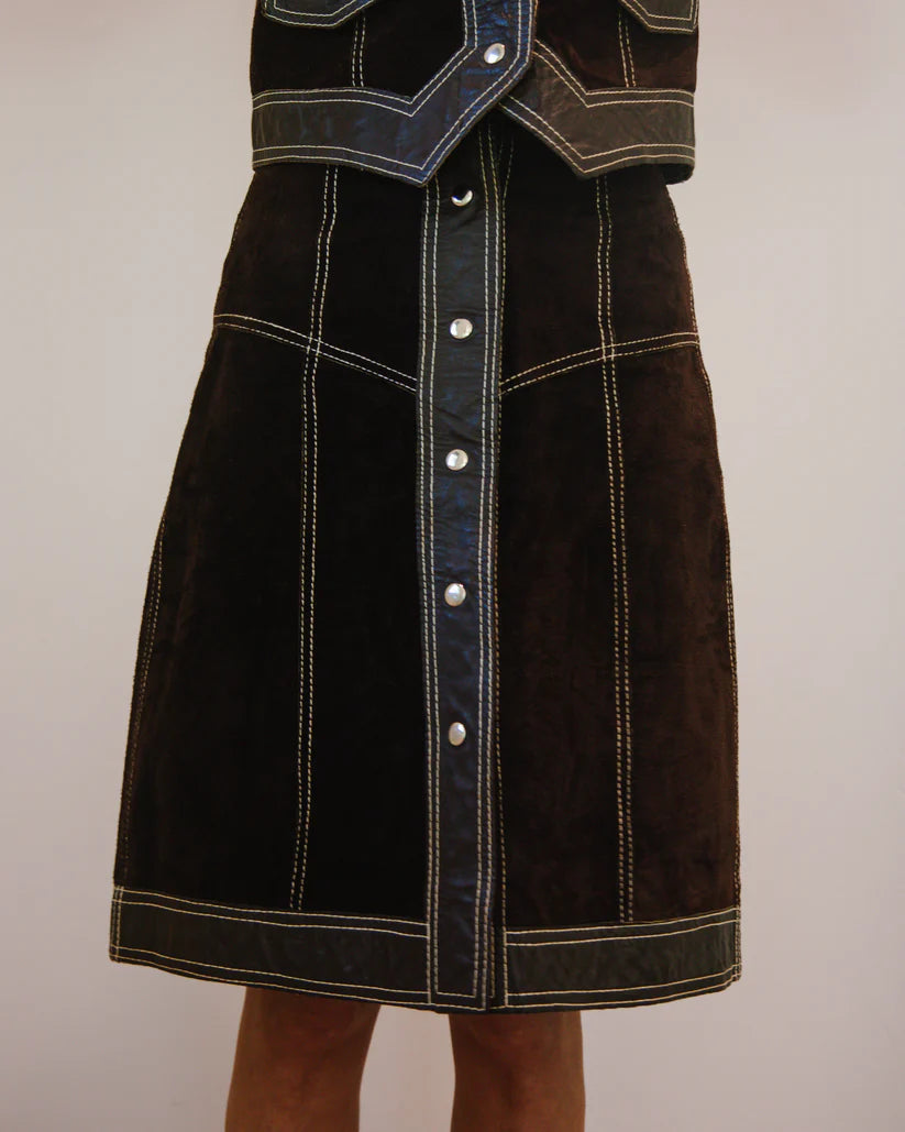 Palena 1970s Vintage Reversible Leather Skirt & Vest Set