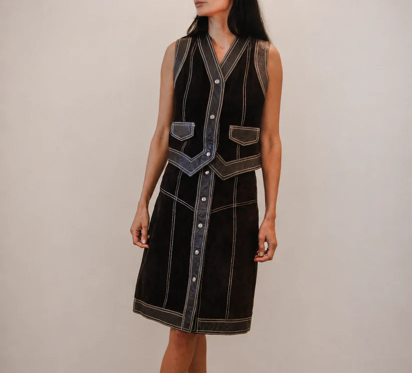 Palena 1970s Vintage Reversible Leather Skirt & Vest Set
