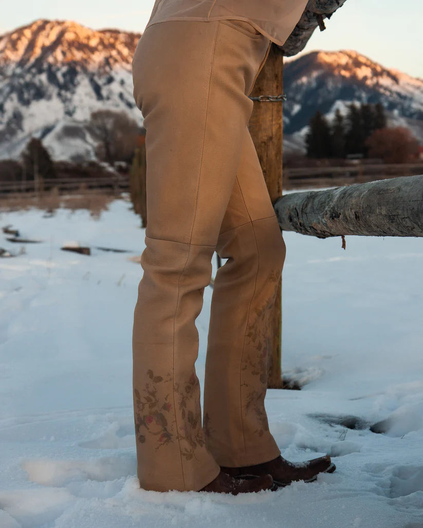 Ralph Lauren Vintage Painted Leather Pants With Roses
