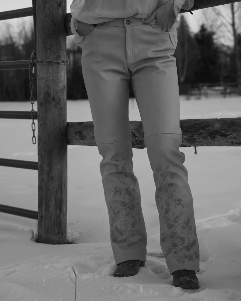 Ralph Lauren Vintage Painted Leather Pants With Roses