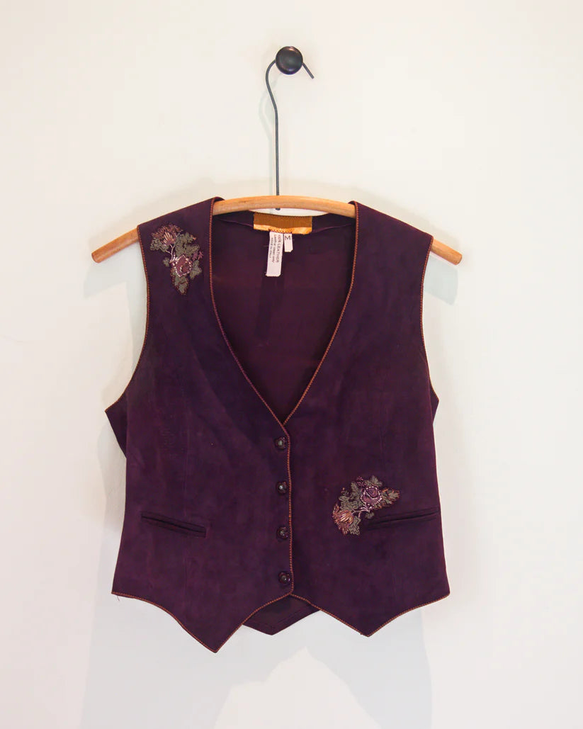 Roberto Cavalli Floral Printed Suede Leather Skirt & Vest Set