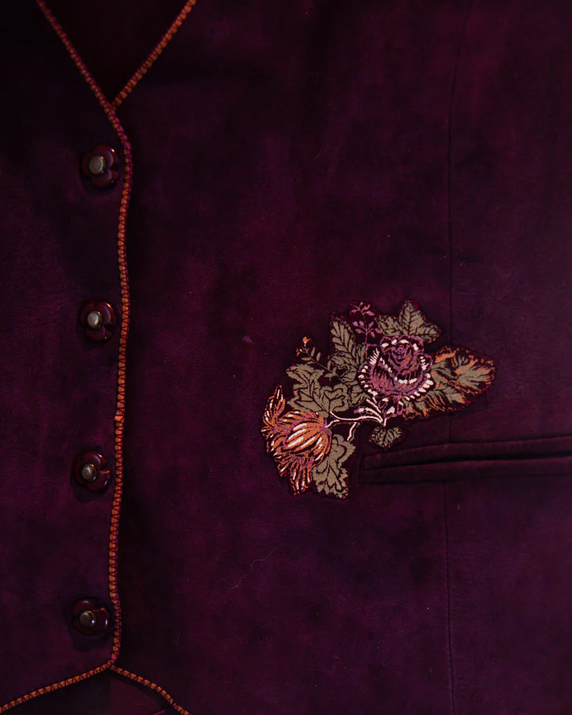 Roberto Cavalli Floral Printed Suede Leather Skirt & Vest Set