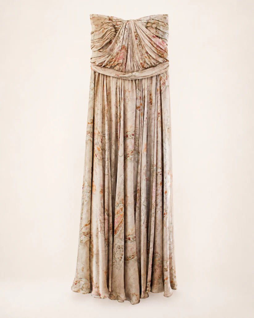 Vintage Ralph Lauren Floral Print Strapless Silk Gown