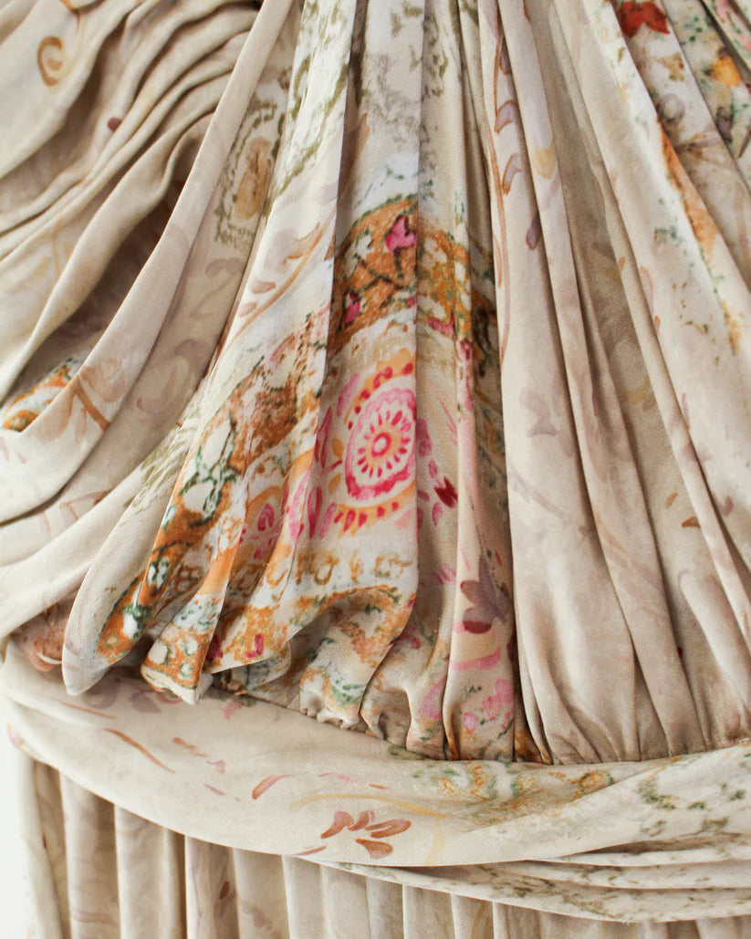 Vintage Ralph Lauren Floral Print Strapless Silk Gown