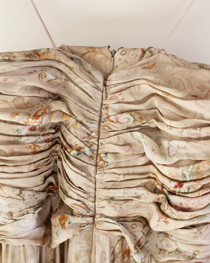 Vintage Ralph Lauren Floral Print Strapless Silk Gown