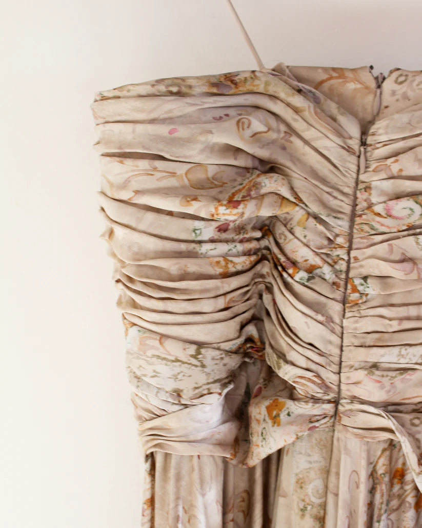 Vintage Ralph Lauren Floral Print Strapless Silk Gown