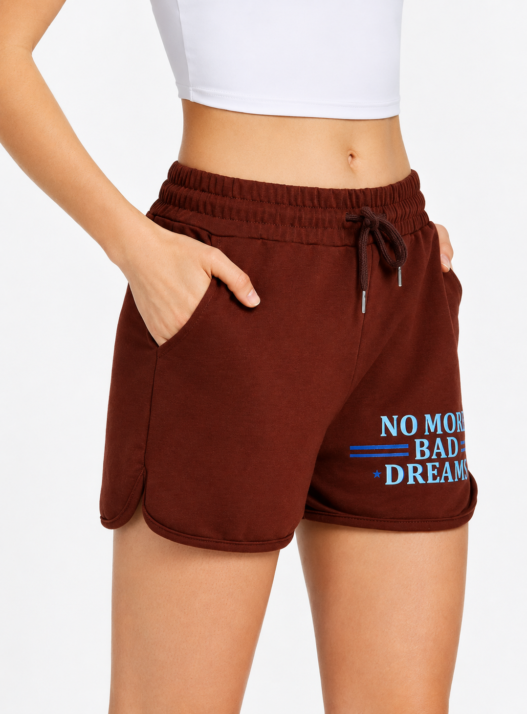 Women's Casual Letter Print Drawstring Side Slit Shorts – Camel Slim Fit Summer Lounge Shorts