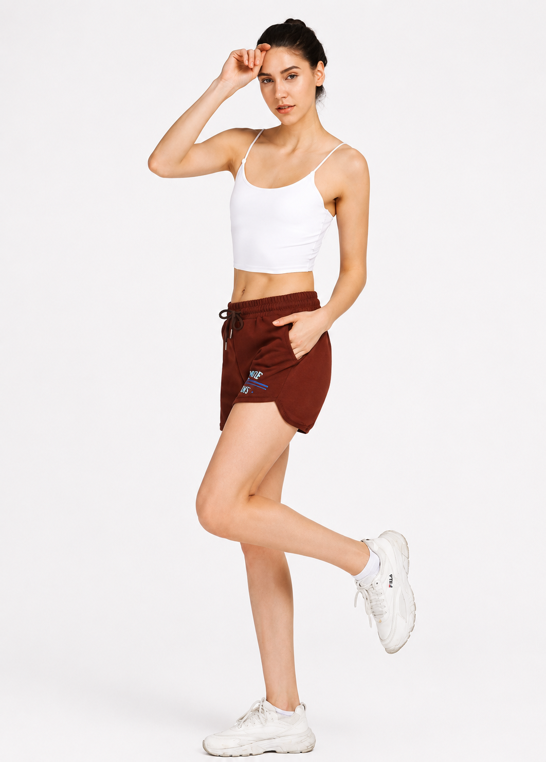 Women's Casual Letter Print Drawstring Side Slit Shorts – Camel Slim Fit Summer Lounge Shorts