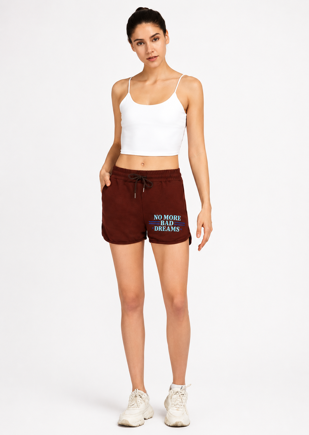 Women's Casual Letter Print Drawstring Side Slit Shorts – Camel Slim Fit Summer Lounge Shorts