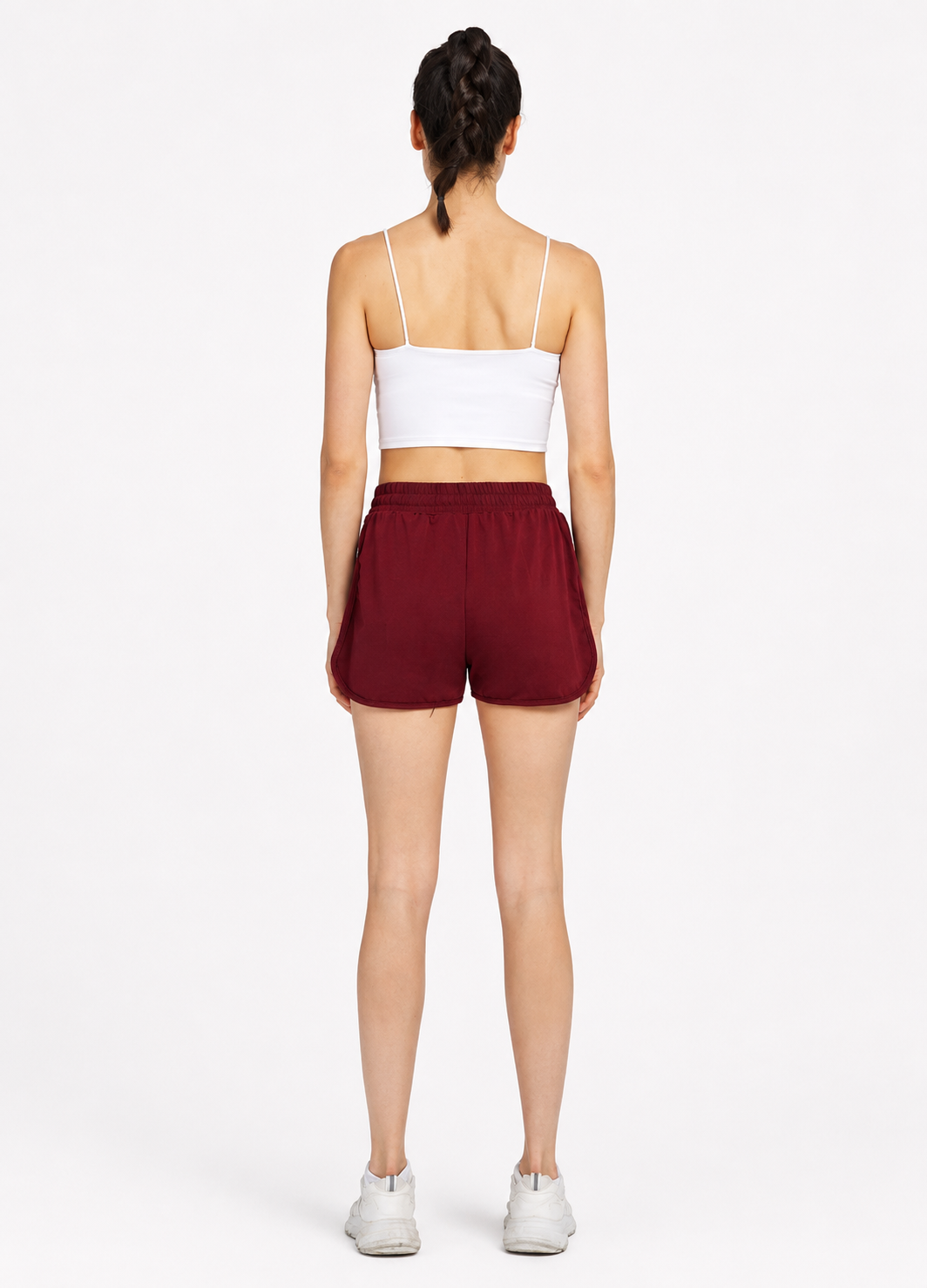 Women's Casual Maroon Side Slit Drawstring Shorts with Side Letter Print – Slim Fit Summer Shorts