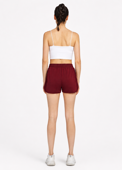 Women's Casual Maroon Side Slit Drawstring Shorts with Side Letter Print – Slim Fit Summer Shorts